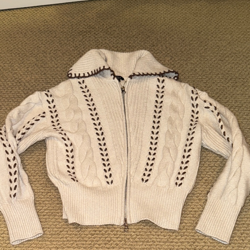 Rails Cream and Brown Cable Knit Cardigan
